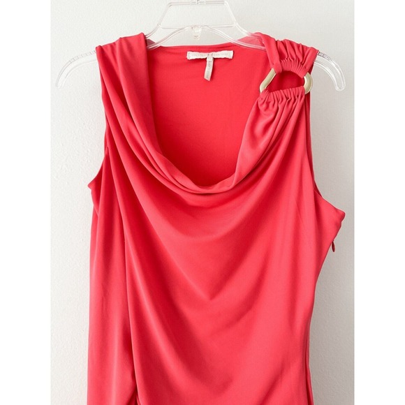 Halston Heritage stretch Dress Cowl Neck Ruched Golden Detail - Picture 7 of 14